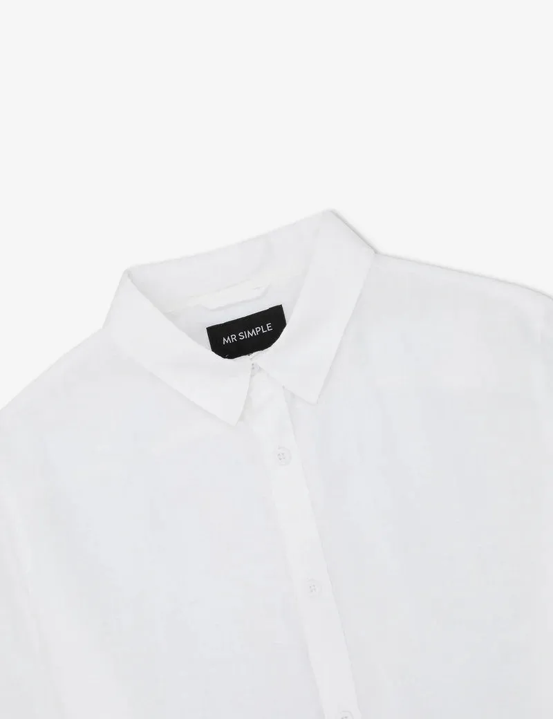 Simple | Linen long sleeve shirt | White