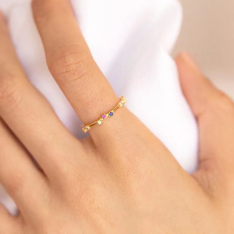 Skinny multiple stones ring| Color CZ ring | Thin stacking ring | Stackable CZ ring