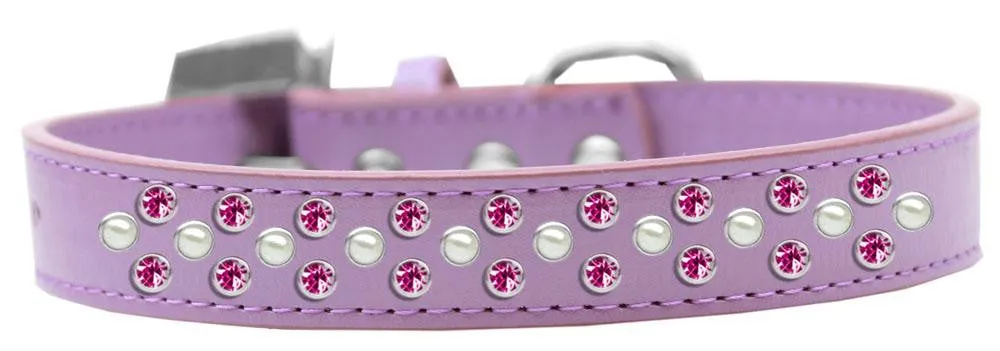 Sprinkles Dog Collar Pearl and Bright Pink Crystals Size 18 Lavender