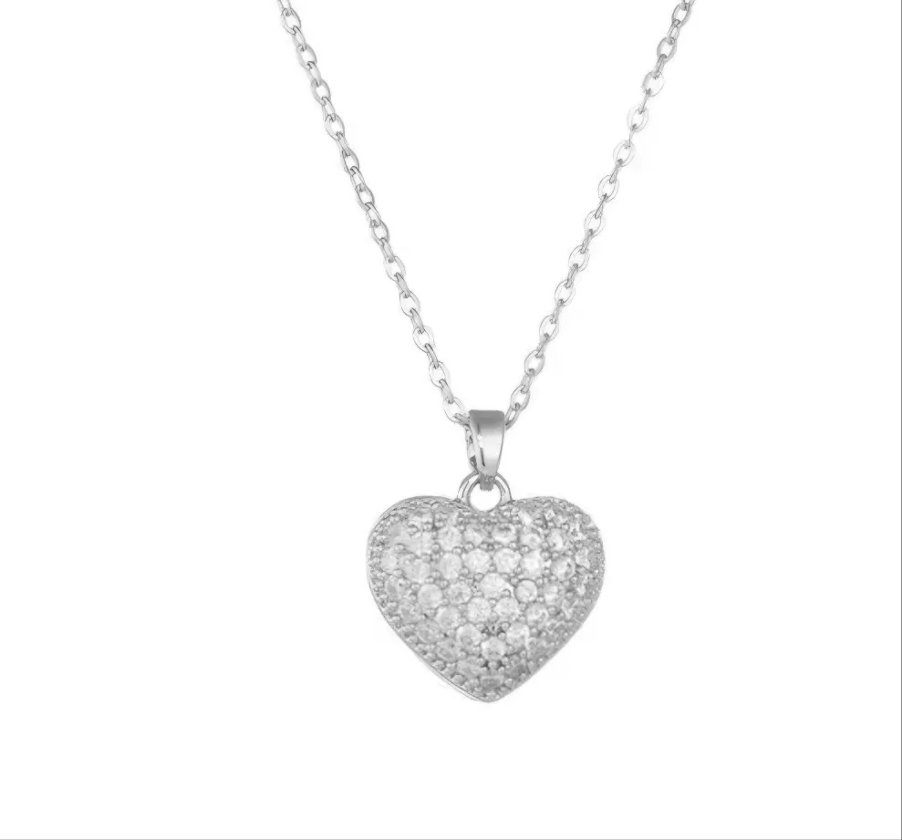 Sterling Silver CZ Heart Pendant Necklace