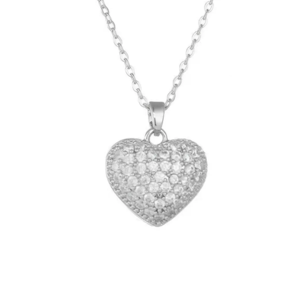 Sterling Silver CZ Heart Pendant Necklace