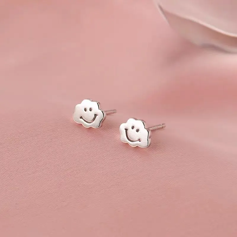 Sterling Silver Elegant Cloud Smile Expression Stud Earrings