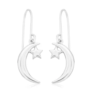 Sterling Silver Moon Star Drop Earrings