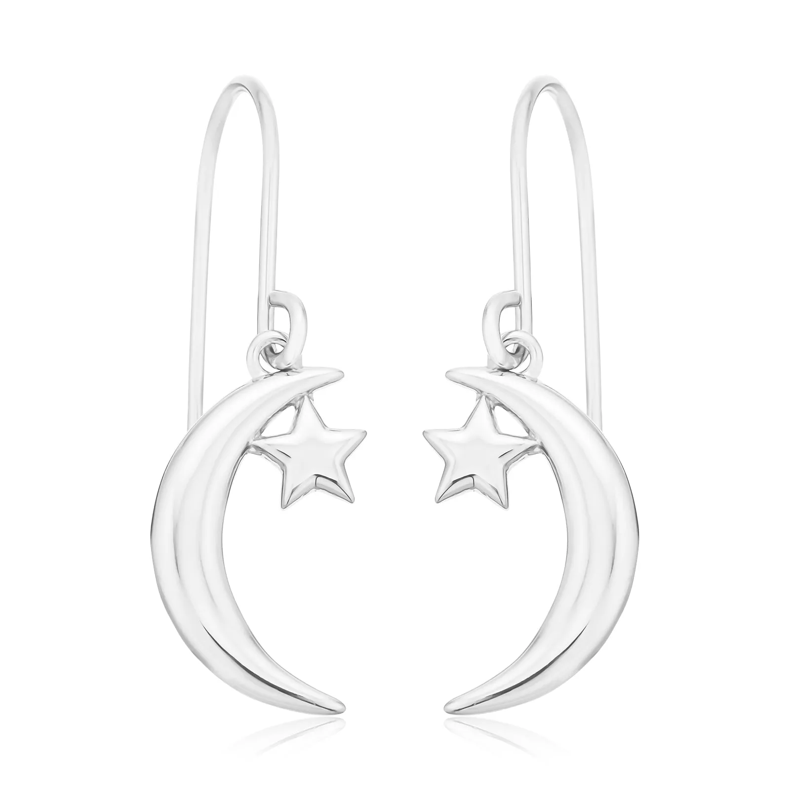 Sterling Silver Moon Star Drop Earrings