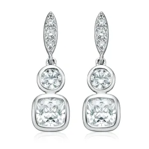 Sterling Silver Princess & Round Brilliant Cut Cubic Zirconia  Drop Earrings