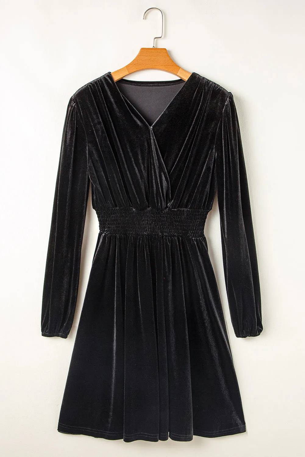 Surplice Long Sleeve Velvet Dress