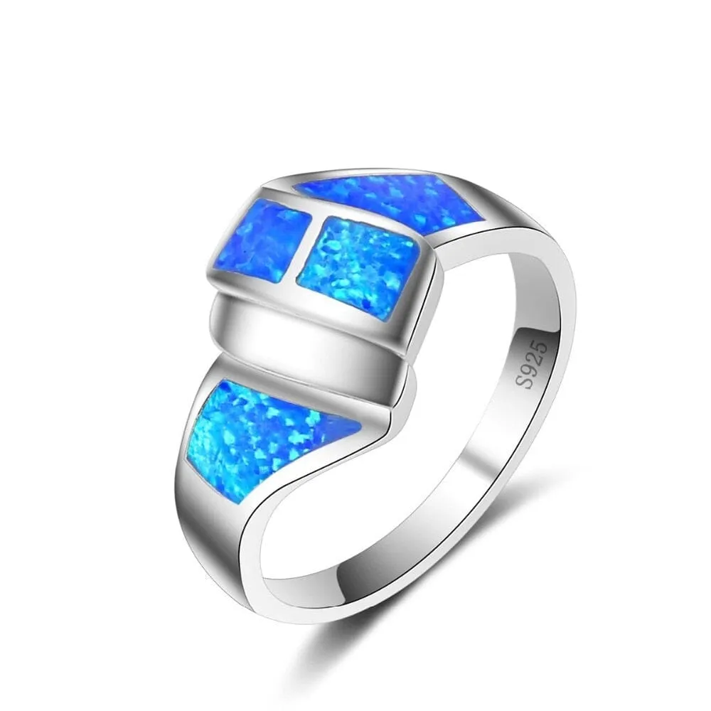 Trendy Fashion Blue Fire Opal Twist Ring - 925 Sterling Silver