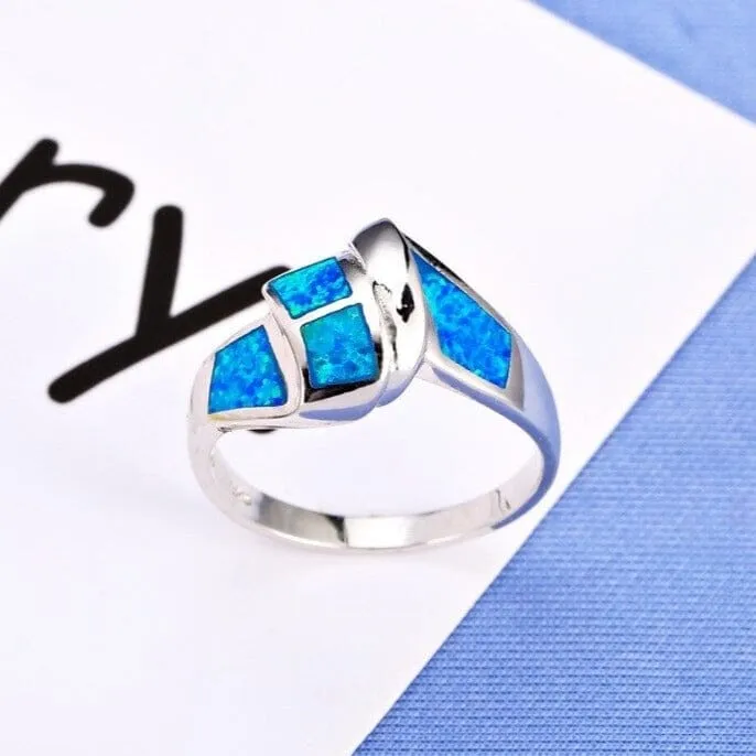 Trendy Fashion Blue Fire Opal Twist Ring - 925 Sterling Silver