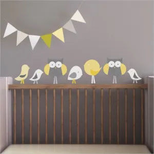 Trendy Peas Wall Decals Birds & Owls in Grey and Yellow