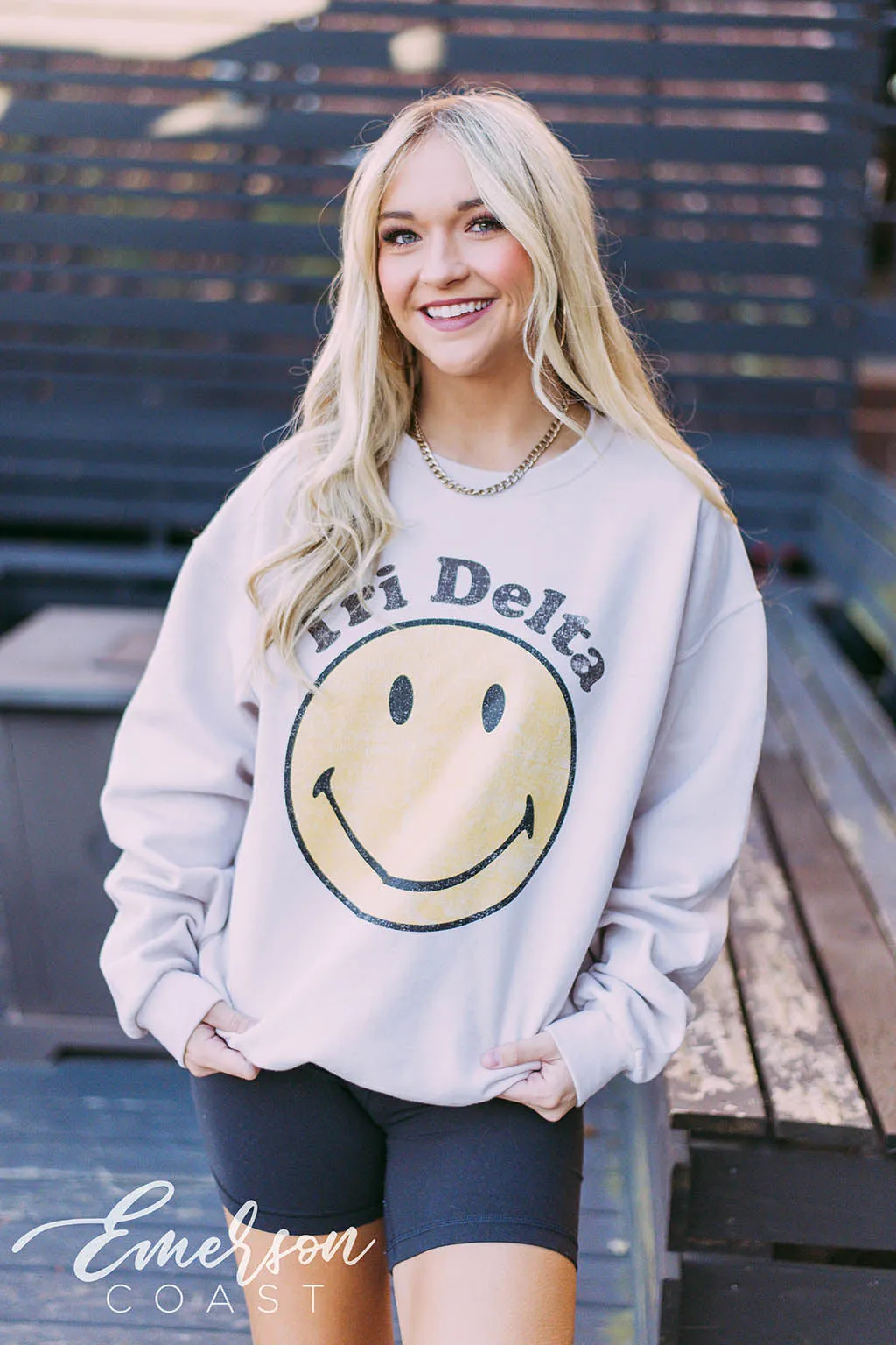 Tri Delta Retro Smiley Sand Sweatshirt