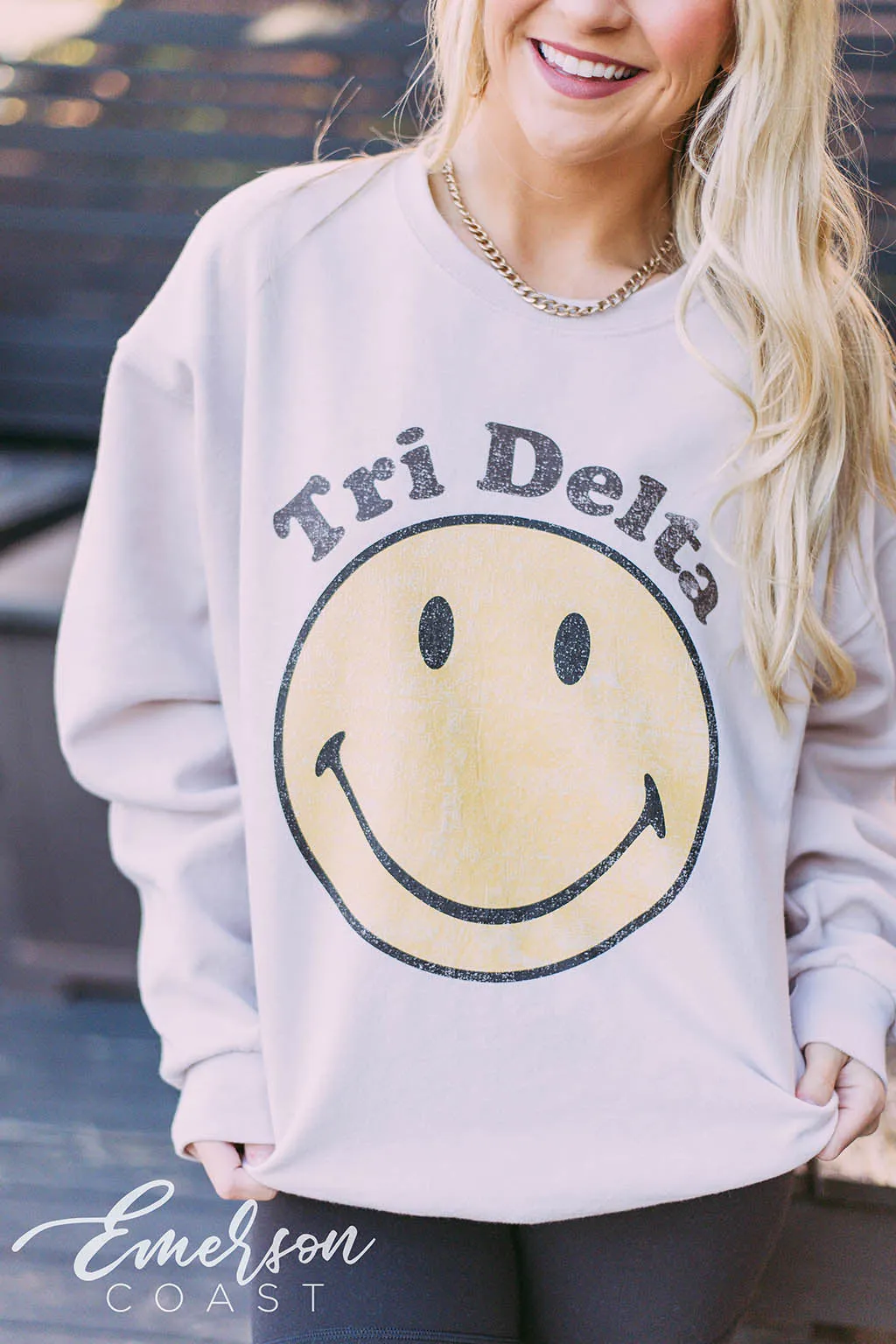 Tri Delta Retro Smiley Sand Sweatshirt