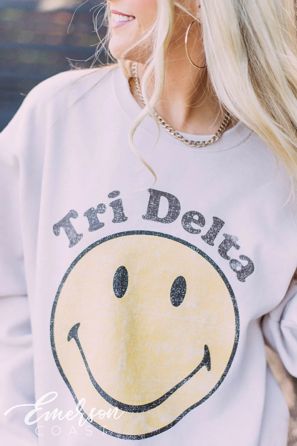 Tri Delta Retro Smiley Sand Sweatshirt