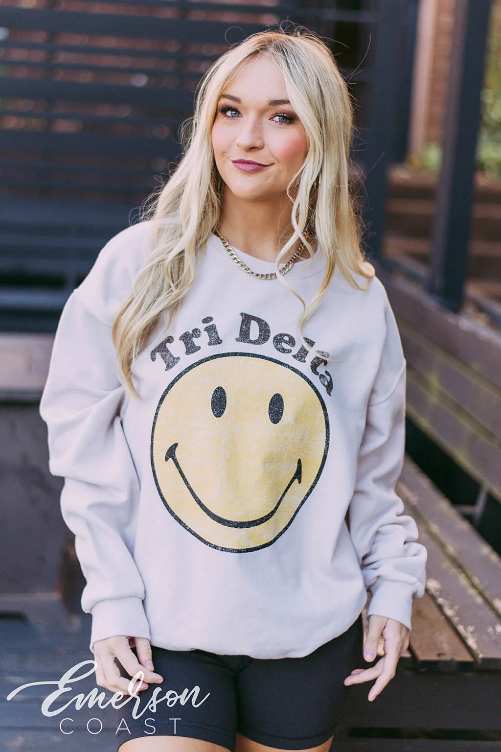 Tri Delta Retro Smiley Sand Sweatshirt