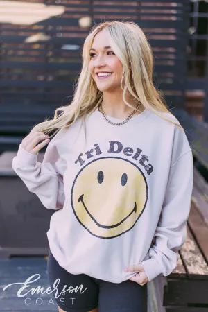 Tri Delta Retro Smiley Sand Sweatshirt