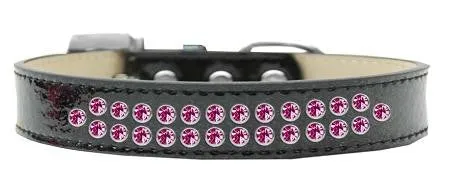 Two Row Bright Pink Crystal Size 12 Black Ice Cream Dog Collar