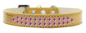 Two Row Bright Pink Crystal Size 16 Gold Ice Cream Dog Collar