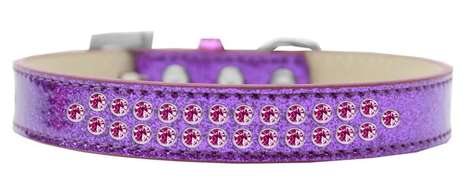 Two Row Bright Pink Crystal Size 18 Purple Ice Cream Dog Collar