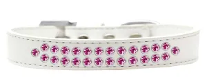 Two Row Bright Pink Crystal Size 20 White Dog Collar