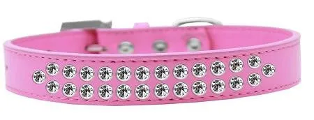 Two Row Clear Crystal Size 12 Bright Pink Dog Collar