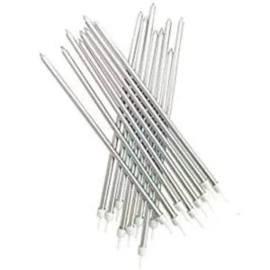 Ultra Long Cake Candles - Silver (16 Pack)