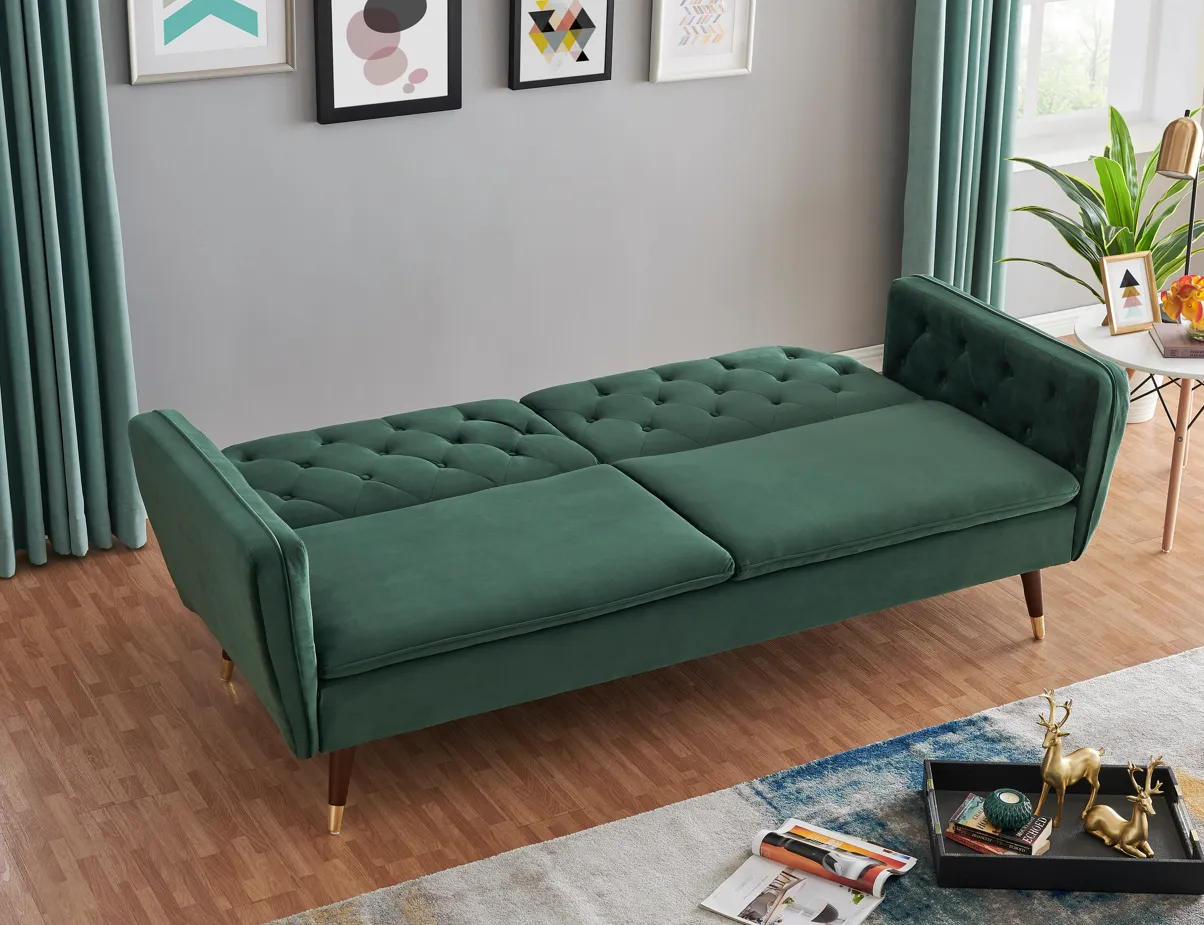 Victoria 3 Seater Velvet Click Clack Sofa Bed  - Green