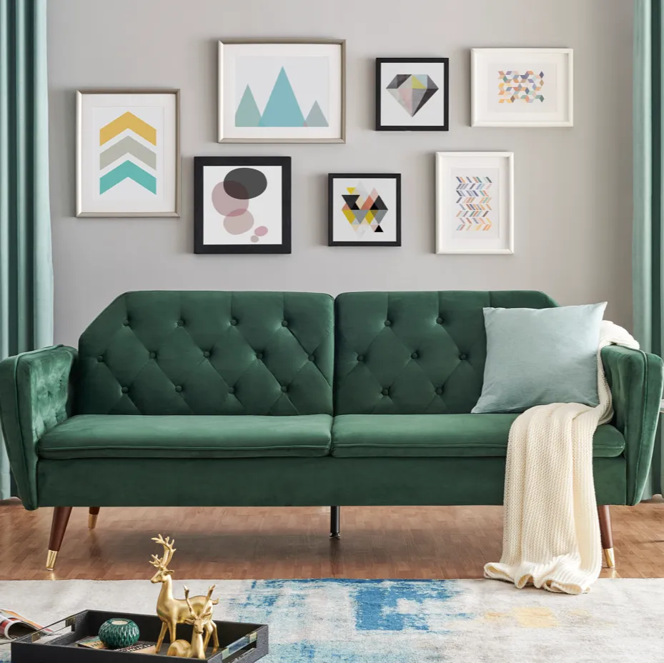 Victoria 3 Seater Velvet Click Clack Sofa Bed  - Green