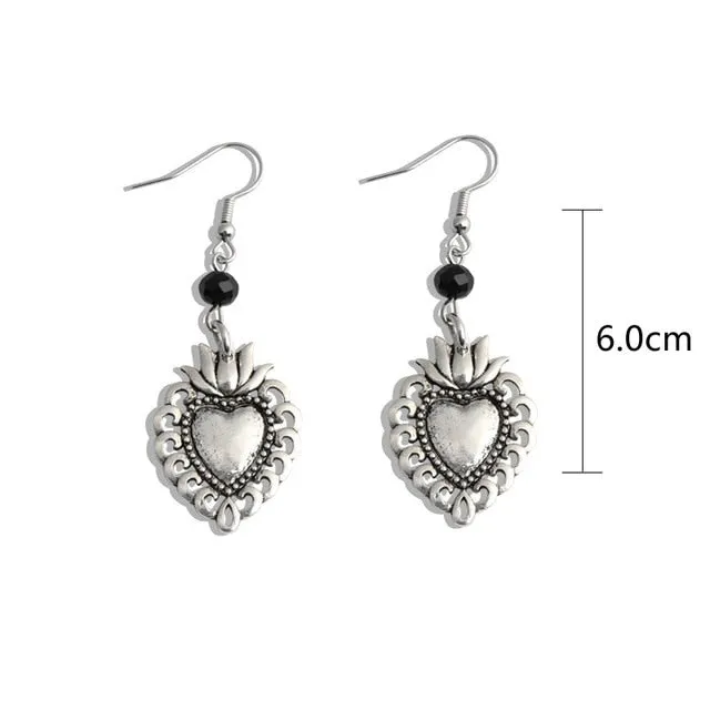 Vintage Witch Vampire Ghost Heart Magic Mirror Skeleton Drop Earrings Gothic Dangling Jewelry Gift