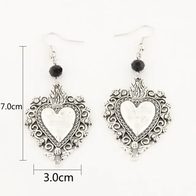 Vintage Witch Vampire Ghost Heart Magic Mirror Skeleton Drop Earrings Gothic Dangling Jewelry Gift