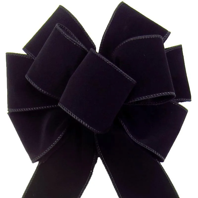 Wired Indoor Outdoor Black Velvet Bow (2.5"ribbon~8"Wx16"L)