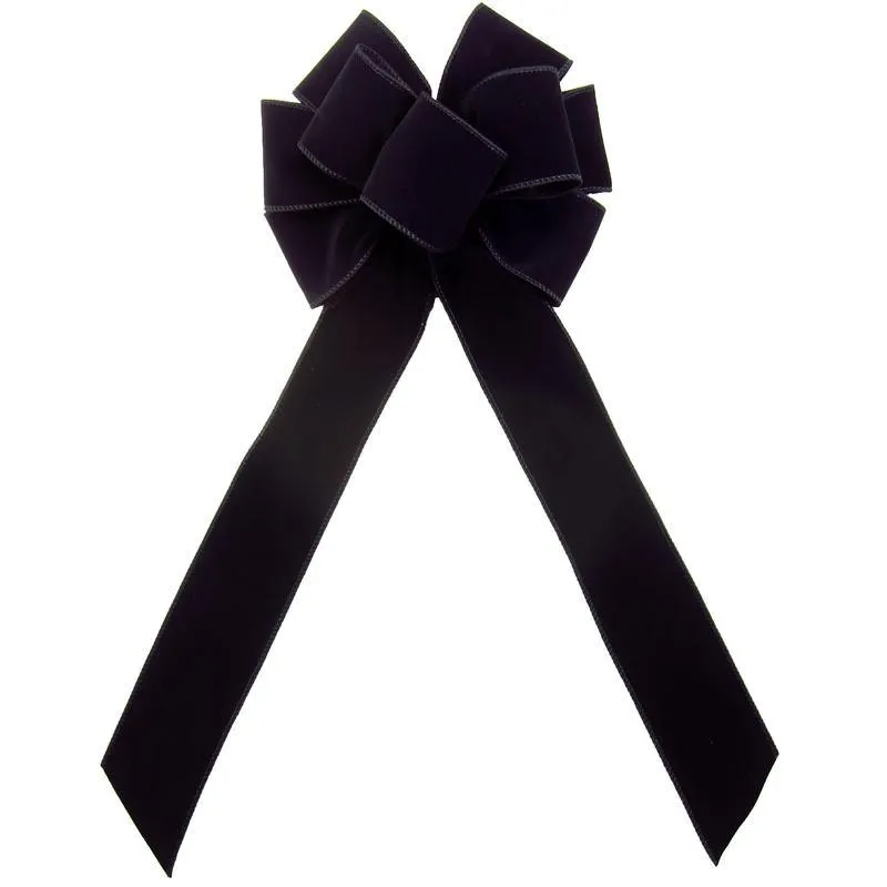 Wired Indoor Outdoor Black Velvet Bow (2.5"ribbon~8"Wx16"L)