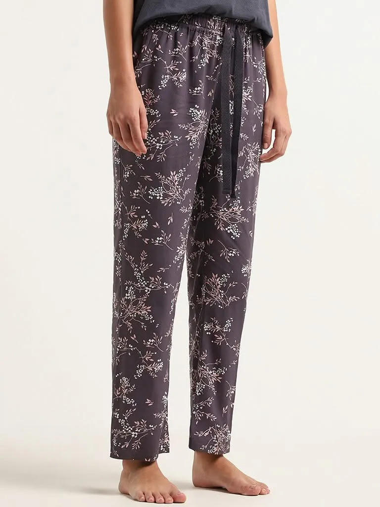 Wunderlove Grey Ditsy Floral Cotton Pyjamas