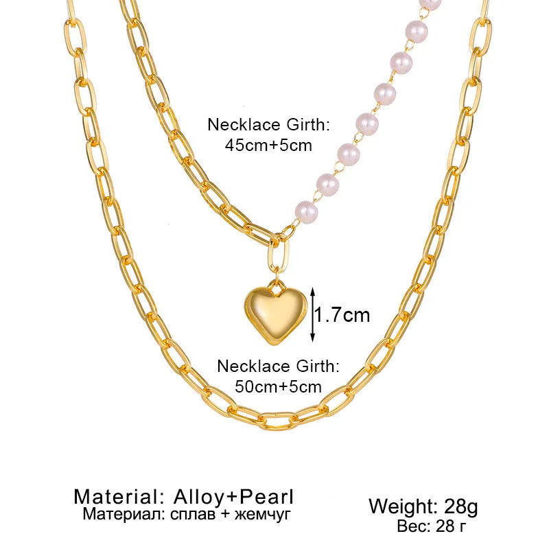 XN018 - Simple multi-layer pearl chain heart pendant