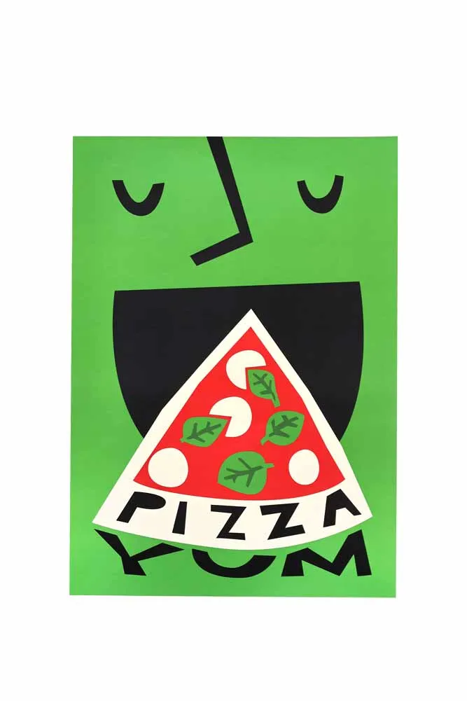 Yum Pizza By Fox & Velvet A2 Art Print With Black Wooden Frame